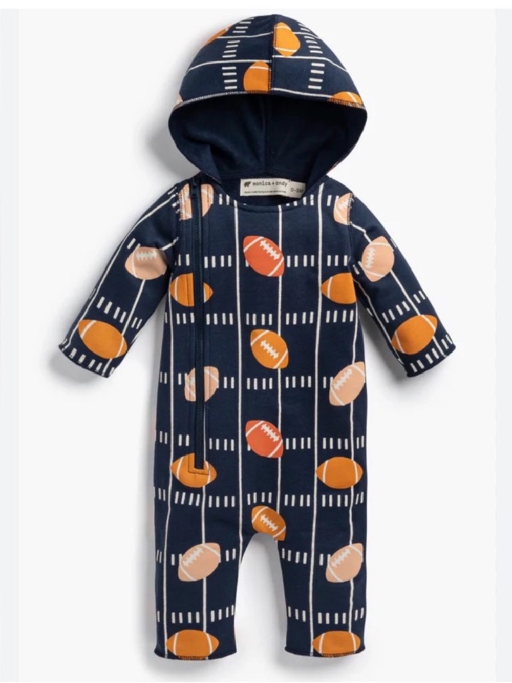 Monica + Andy Football Print Hooded Romper One Piece 6-9M Baby